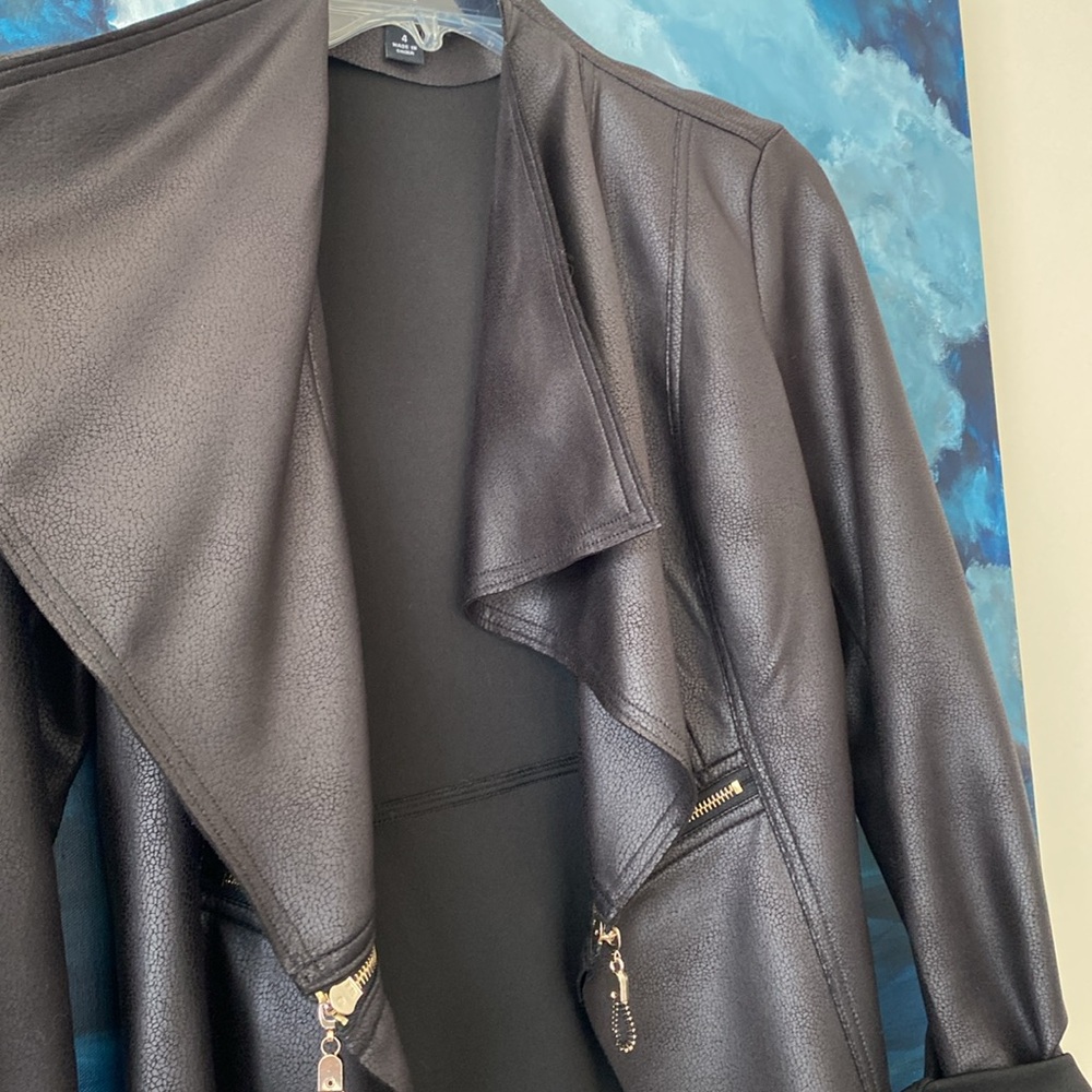Faux Leather Drape Front Jacket - image 3